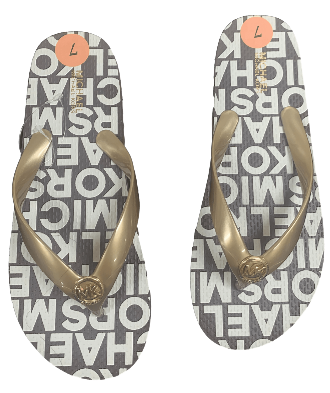 White & Gold Print Michael Kors Flip-flops