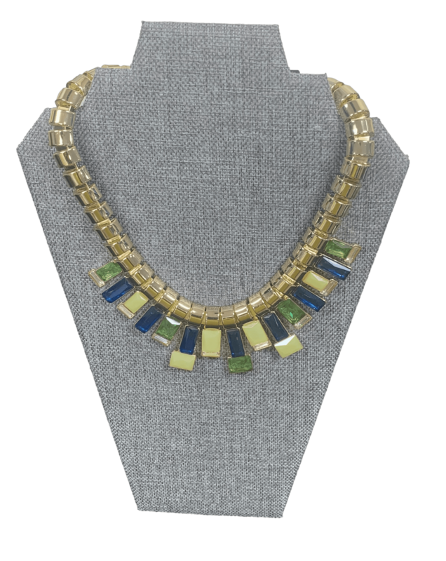 bebe Blue Green Cream Gem Necklace