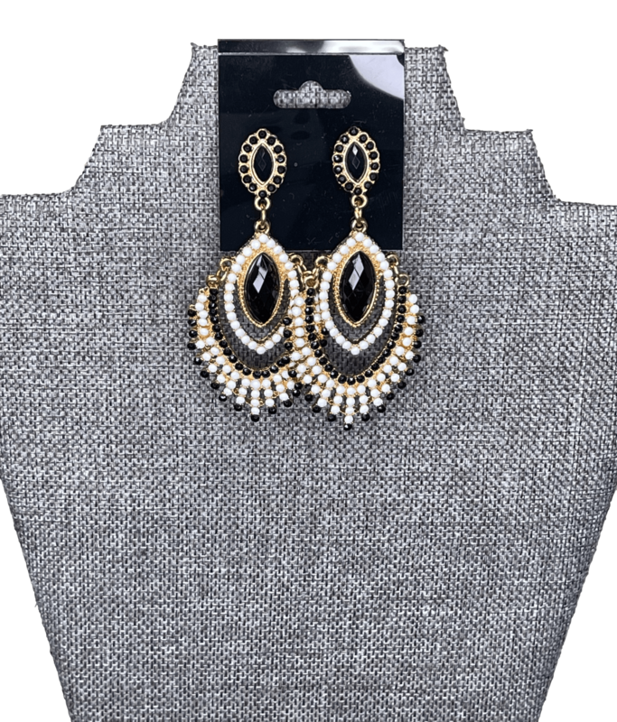 bebe Black Gold White Gem Earrings bebe Black Gold White Gem Earrings