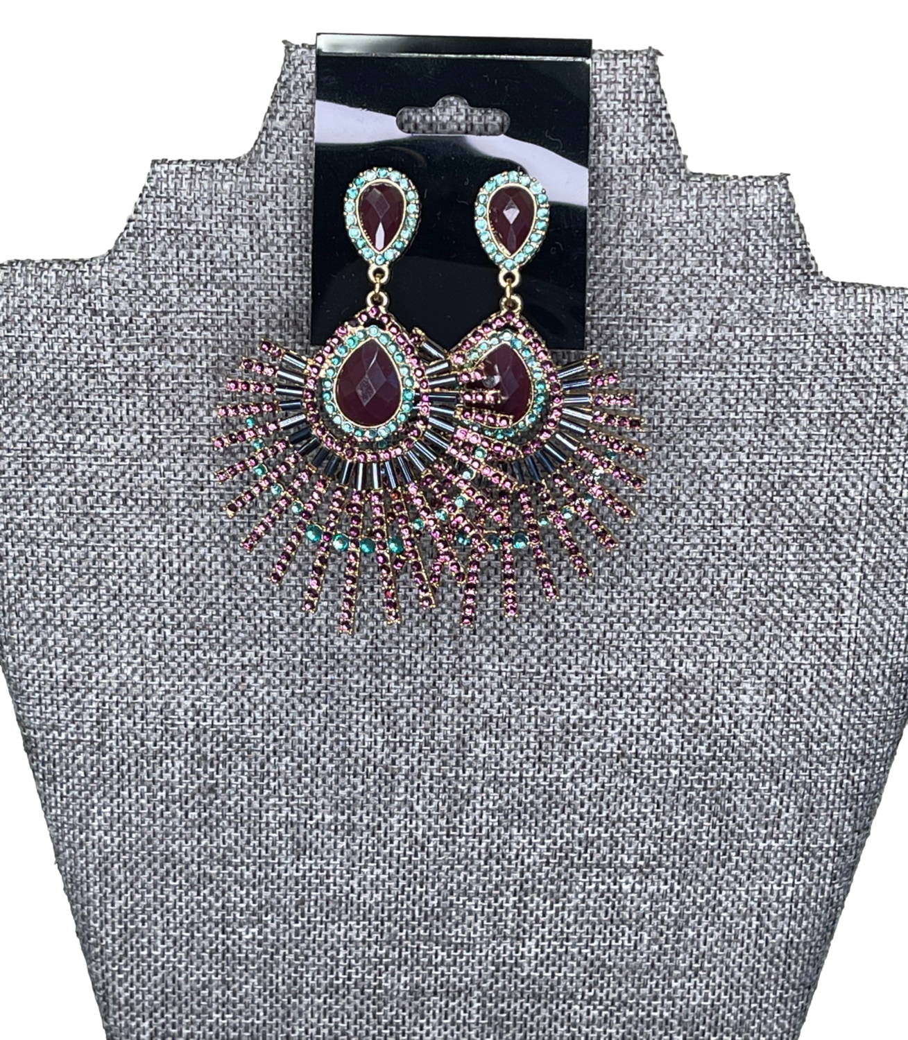 bebe Teal Burgundy Peacock Earrings