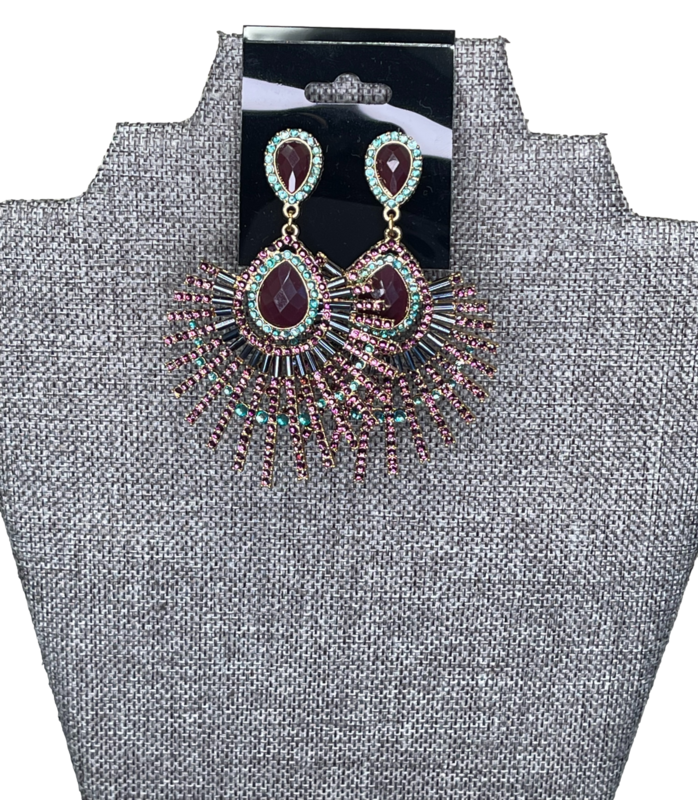 bebe Teal Burgundy Peacock Earrings bebe Teal Burgundy Peacock Earrings
