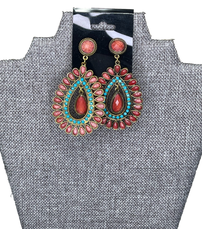 bebe Ruby Red Teal Earrings