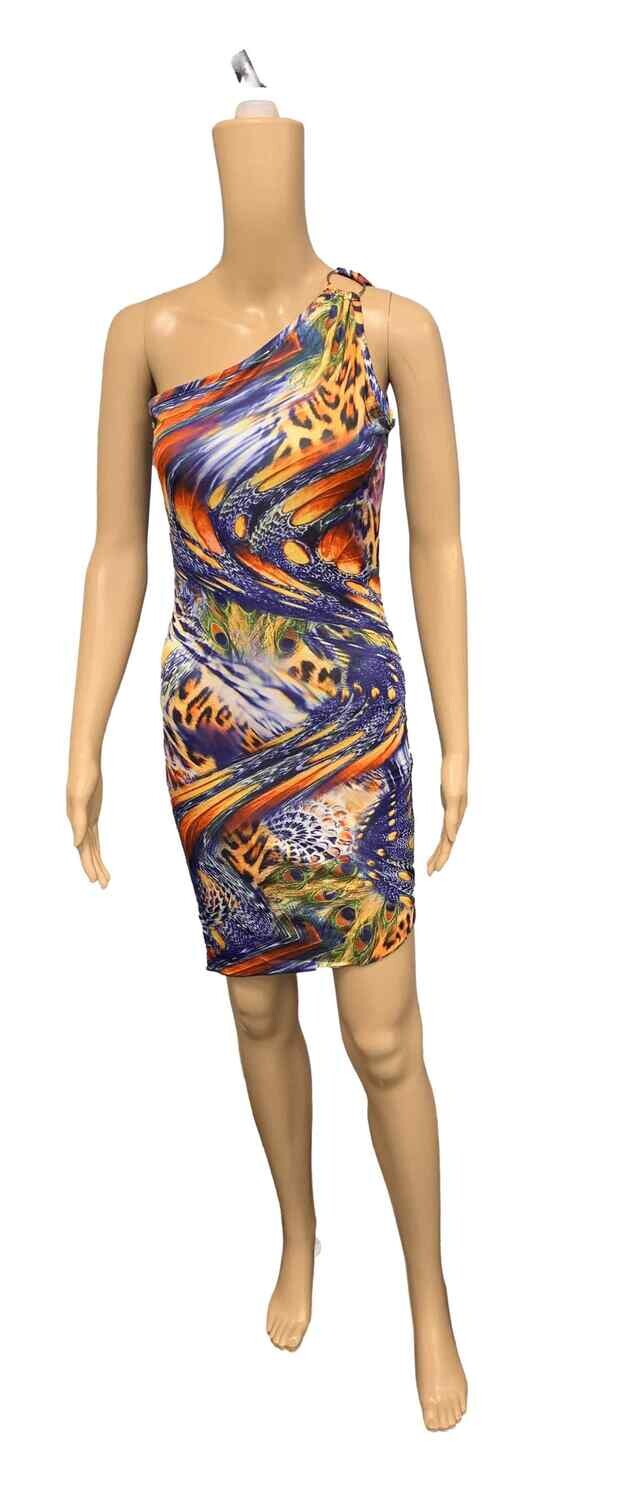 Off-the-shoulder Multicolored Dress