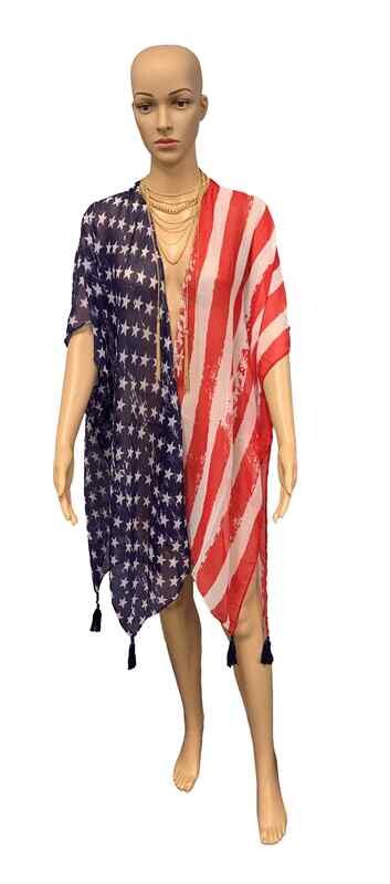 Sheer Red White & Blue Kimono