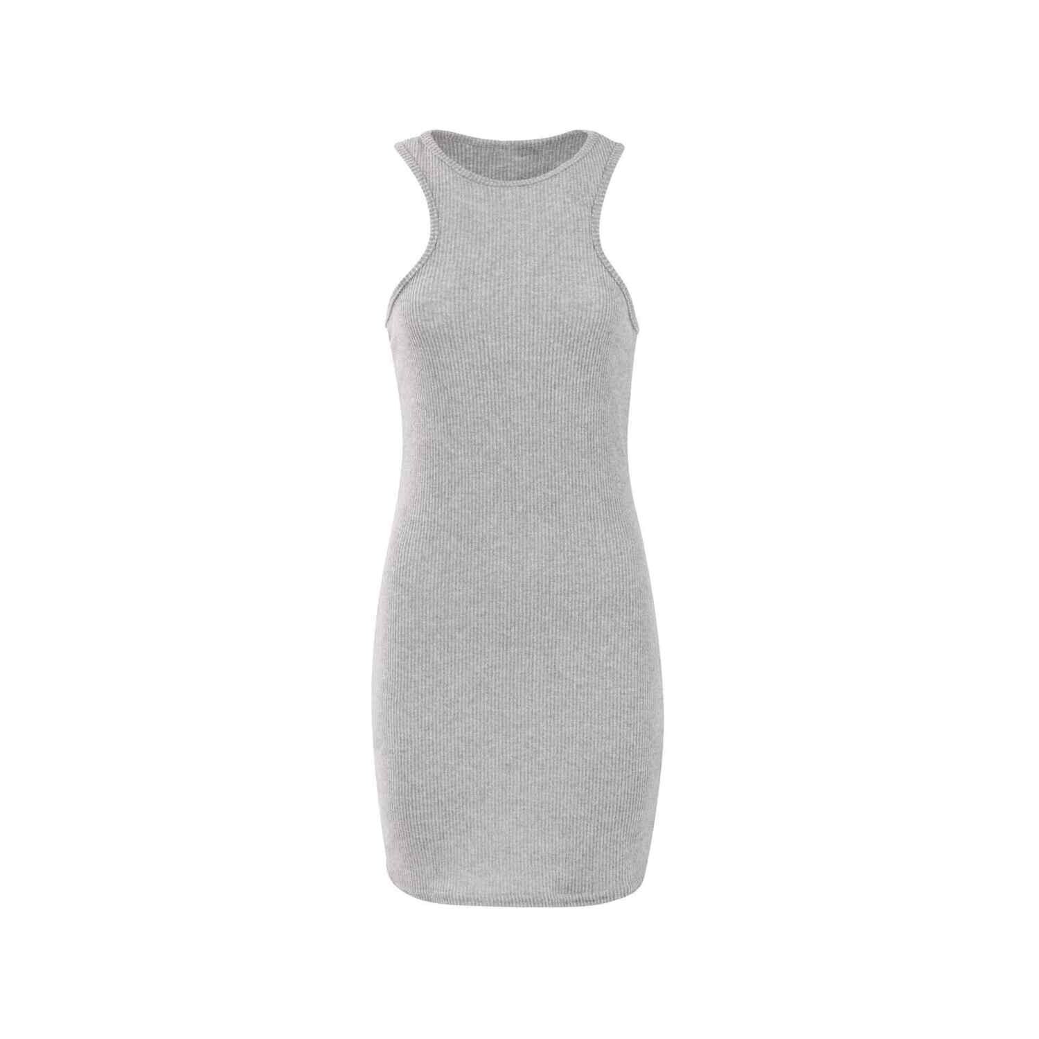 Grey Ribbed Sleeveless Dress