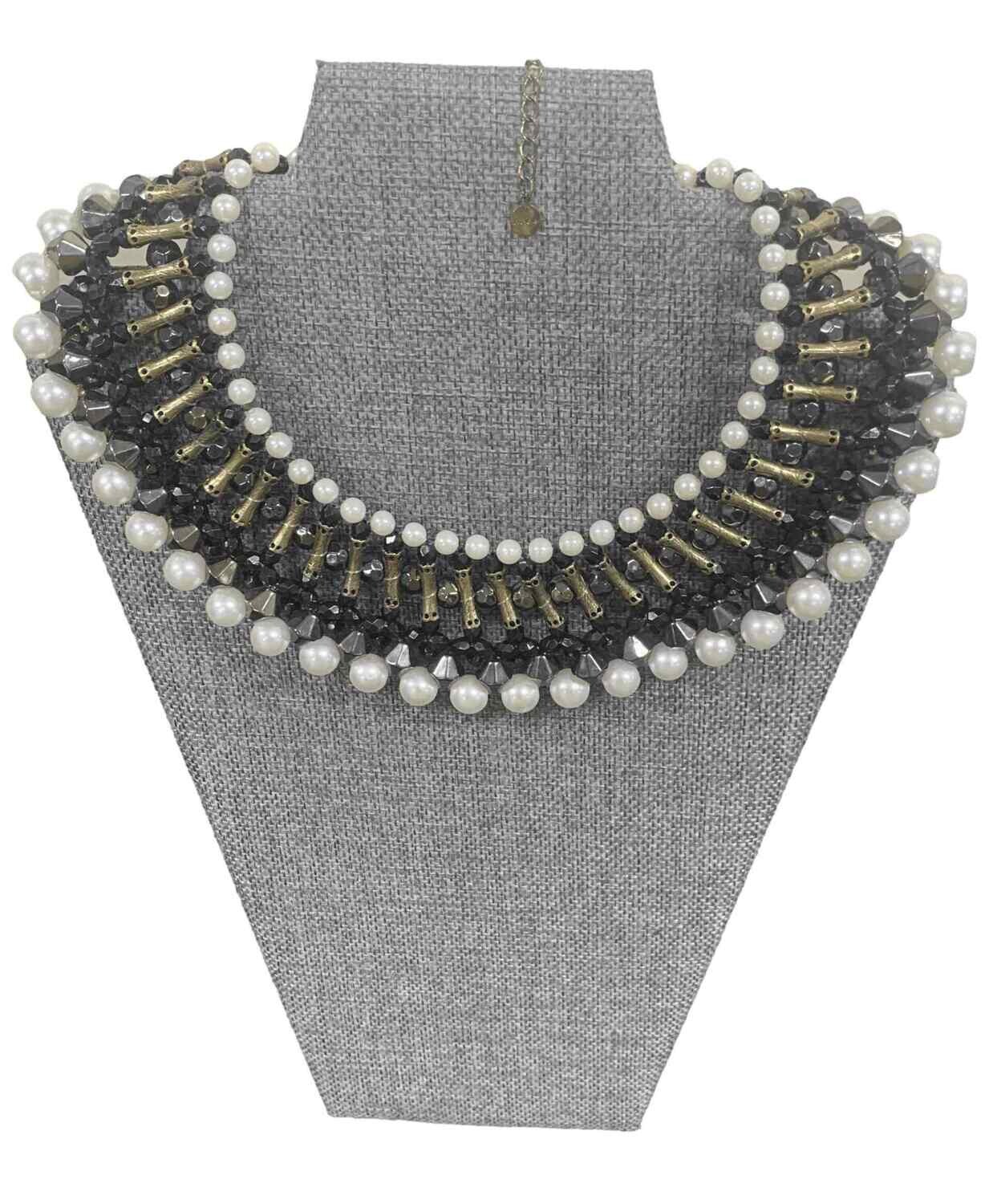 bebe White Pearl Black Studded Necklace