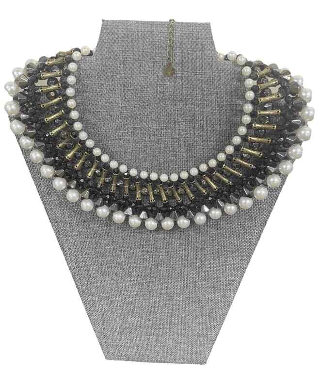 bebe White Pearl Black Studded Necklace