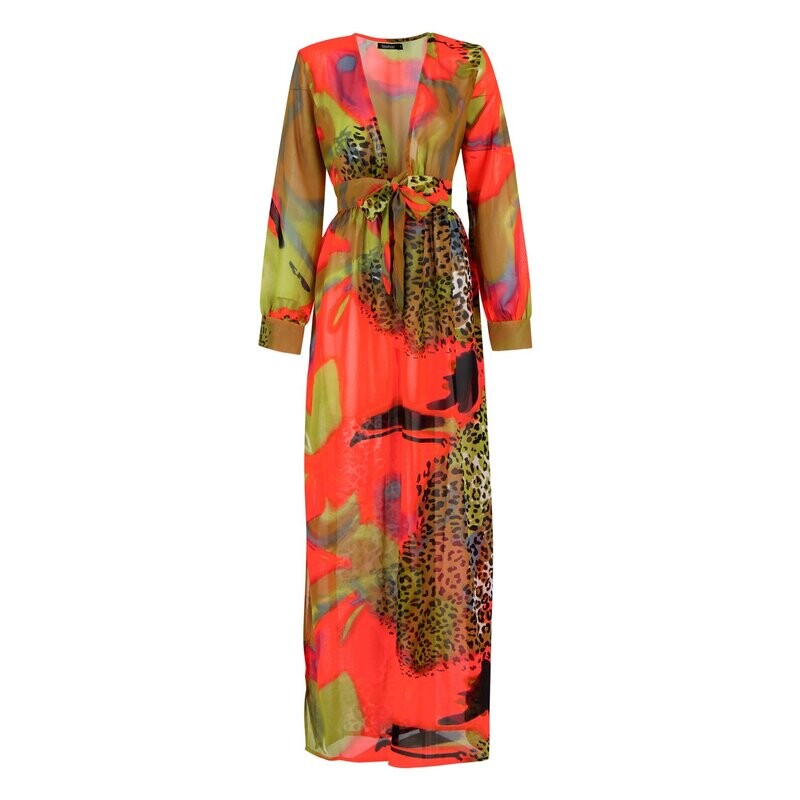 Orange Sheer Cover-Up Long Dress Orange Sheer Cover-Up Long Dress