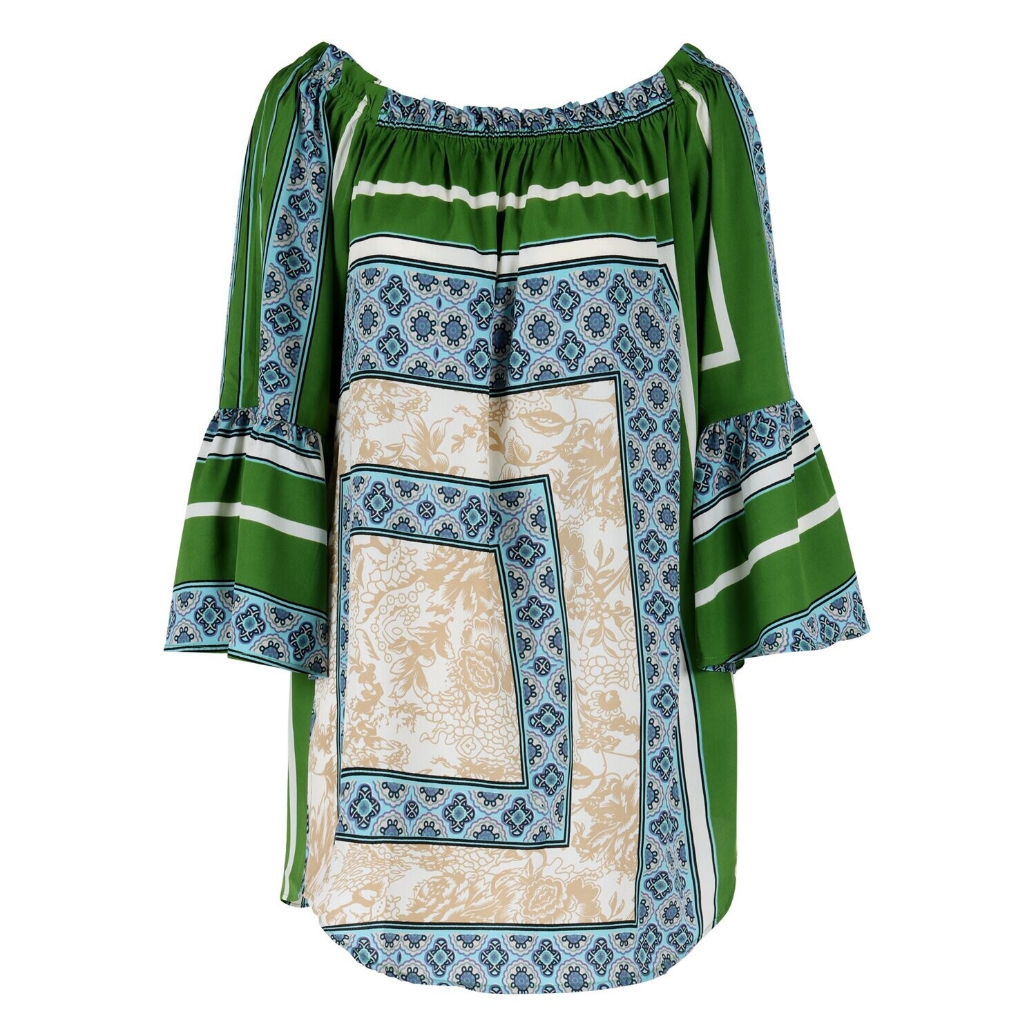 Green Multi-color Off Shoulder Short Dress
