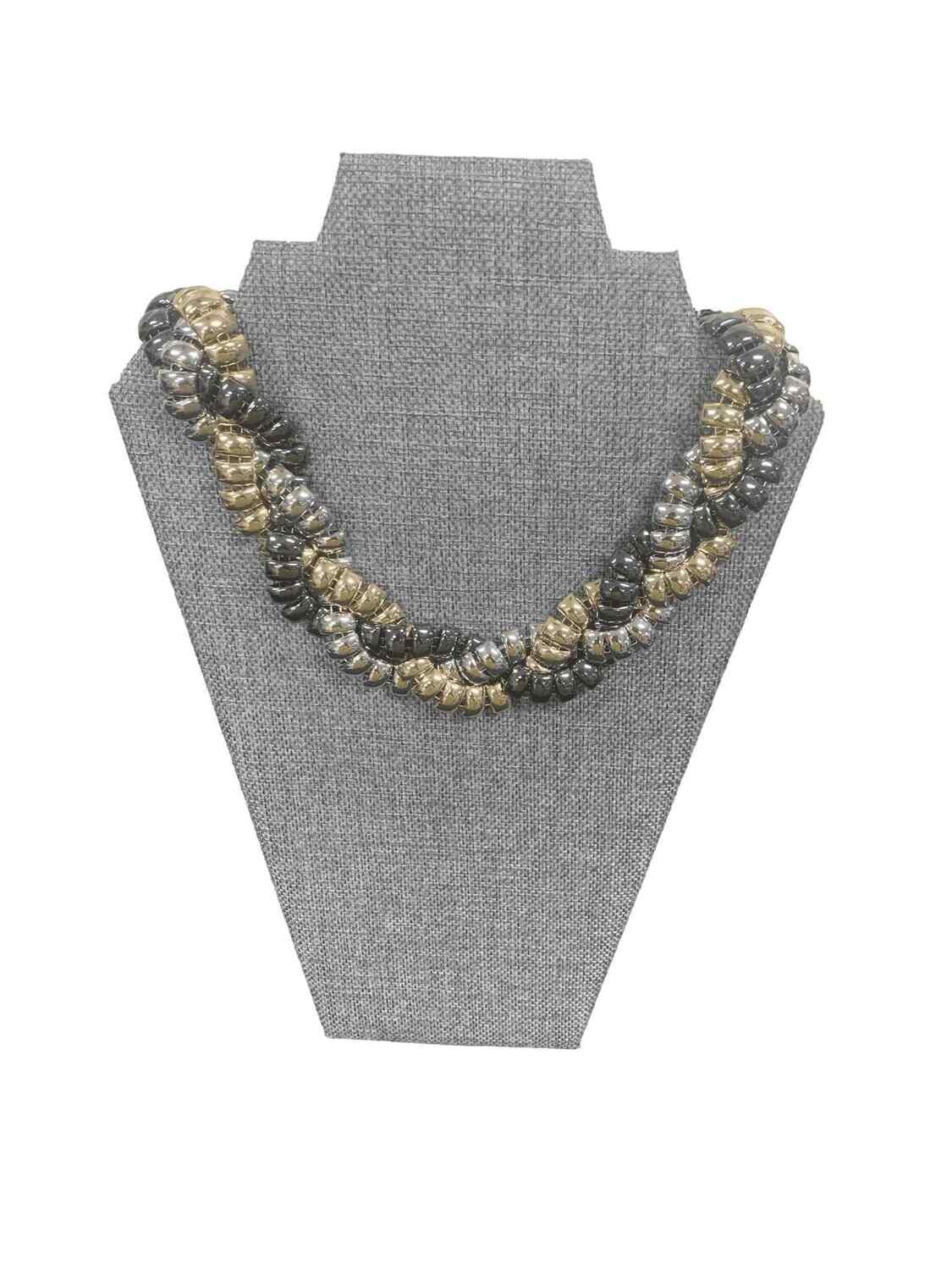 bebe Silver Black Gold Braided Necklace
