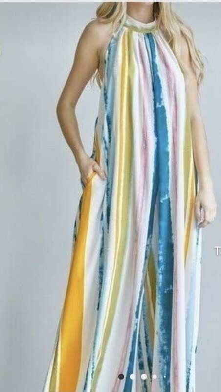 Mock Neck Tie Back Wide Pants Jumpsuit