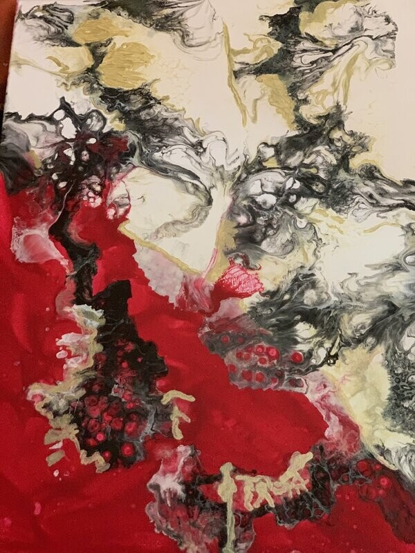 Red, black gold and white