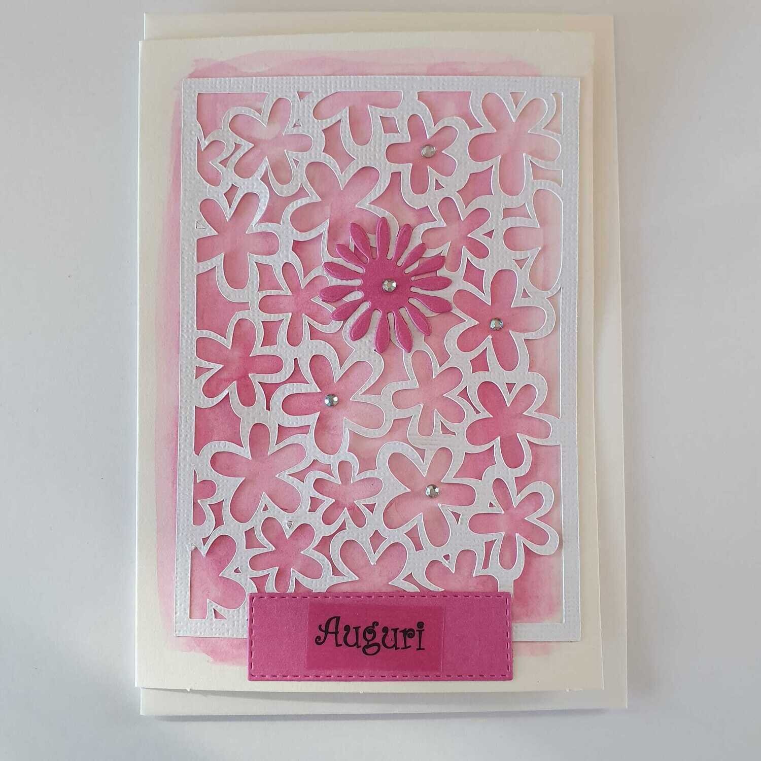 Biglietto auguri 602 prato di fiori rosa