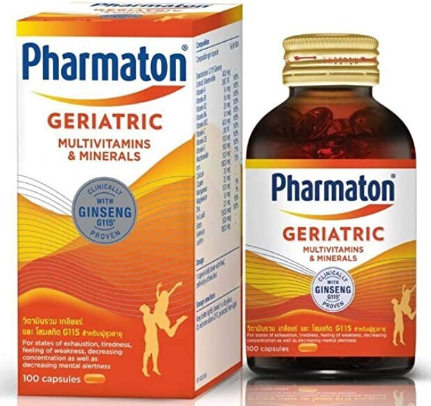 Pharmaton Geriatric ginseng multivitamin 100capsules ဂျင်စင်းပါဝင်သော သက်ကြီး အားဆေး