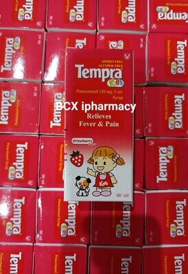 Tempra kids- Paracetamol 120mg/5ml syrup စတော်ဘယ်ရီအရသာ ကလေးအကိုက်အခဲနှင့်အဖျားကျဆေးရည်