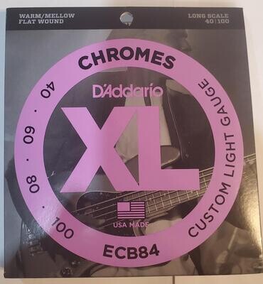 D'Addario Flat Wound Chromes Custom Light Gauge ECB84 Long Scale 40/100 Bass Strings