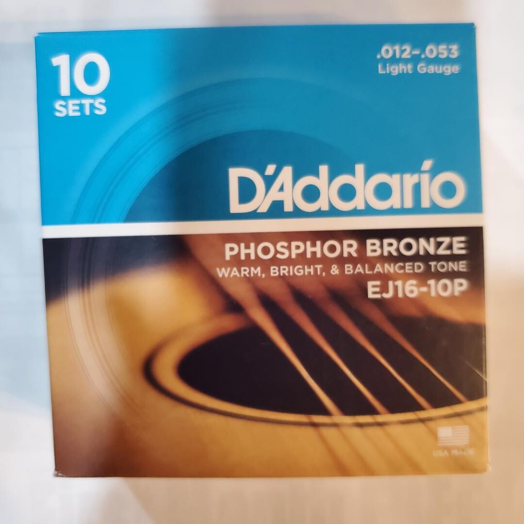 D'Addario EJ16-10P Phosphor Bronze Warm Bright Tone Light Gauge Acoustic Strings