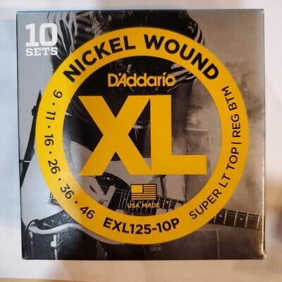 D'Addario EXL 125-10P Super Light Top Regular Bottom Nickel Wound Electric Strings