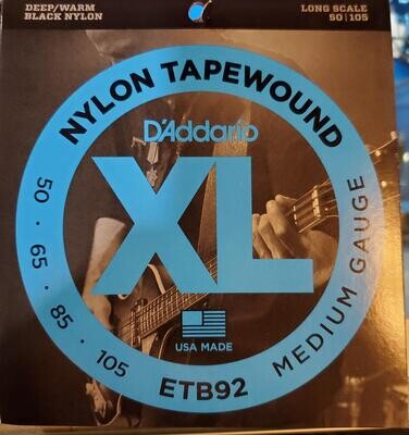 D'Addario Black Nylon Tapewound Bass Strings Medium Gauge