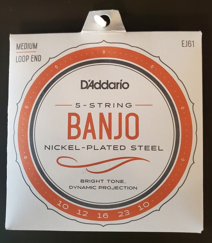 D'Addario EJ61 5-String Nickel-plated Steel Banjo Strings Medium Loop End 10-23