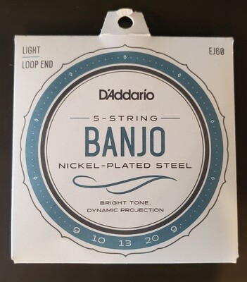 D'Addario EJ60 5-string Nickel Plated Banjo Strings Light 9-20