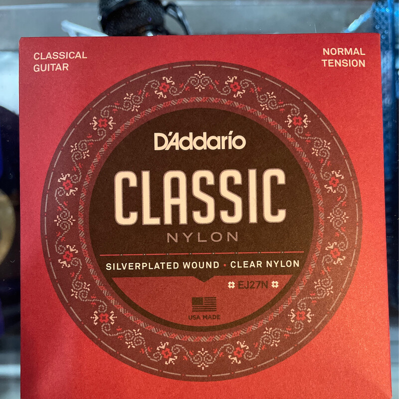 D'Addario Classic Nylon Normal Tension Silverplated Wound Clear Nylon Classical Guitar Strings
