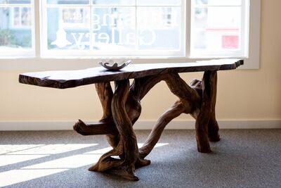 Craig Hathaway - Old Growth Redwood Console Table with Driftwood Base 