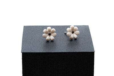 Sanchez, JacQueline- Lego daisy earrings with black diamonds, sterling silver