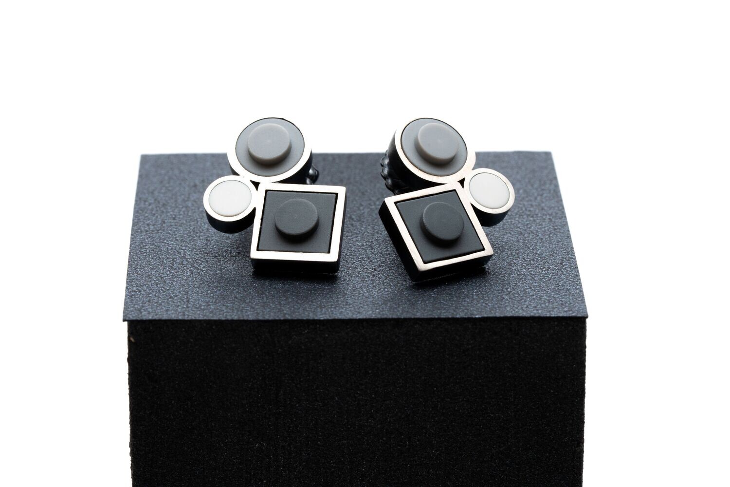 Sanchez, JacQueline- Lego house inspired earrings-earl gray, fog marshmallow sterling silver with patina finish