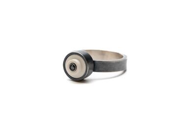Sanchez, JacQueline- Lego dot and diamond ring- sterling silver with patina finish and 03ct diamond size 7