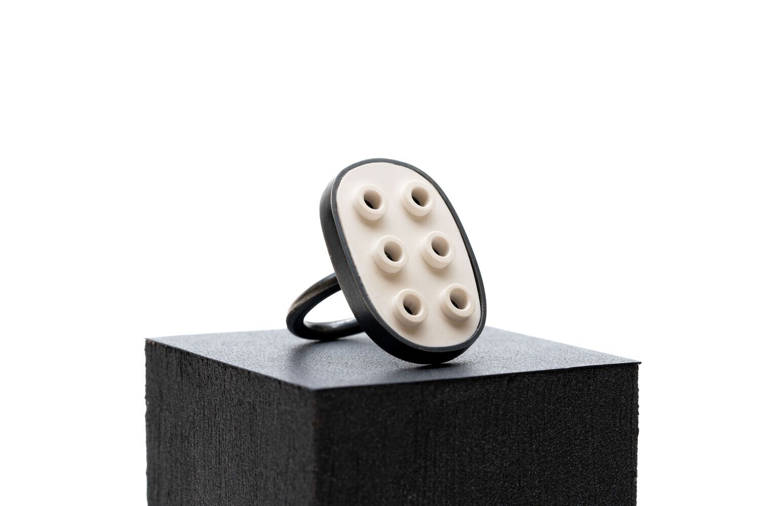 Sanchez, JacQueline - Lego Oval ring- sterling silver with Patina Finish Marshmallow - sz 7