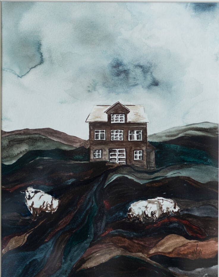 Bowman - Fall Grazing - Watercolor - Image 9x12 Frame 15x15