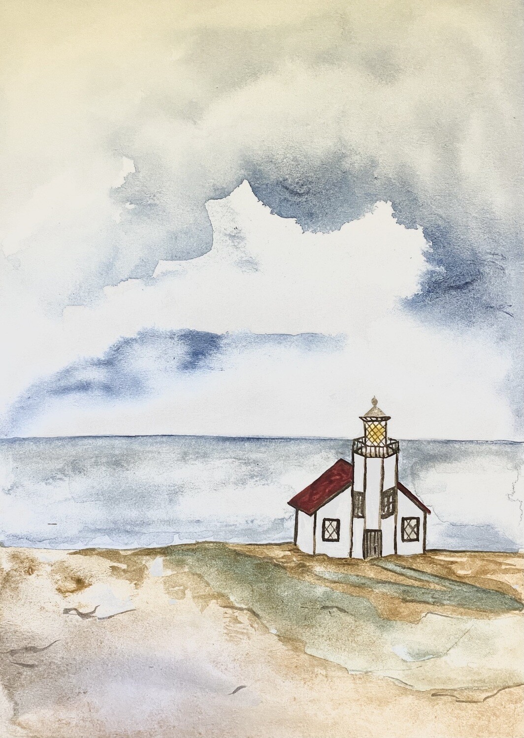 Bowman - Pt Cabrillo Lighthouse - Watercolor - Image 9x12 Frame 15x15