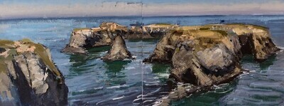Andrew Walker Patterson - Mendocino Headlands -Diptych 18x48 Oil on Canvas on Panel