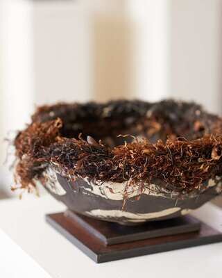 JoAnn Humphrey - #6 - Black Mountain Clay - Inlay White Stoneware - Local Kelp and Sea Grasses