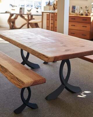Michael Doten/Craig Hathaway - Curly Redwood Dining Table w/Wrought Iron Legs
