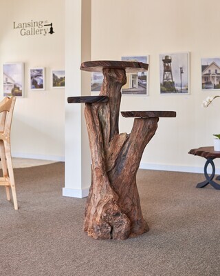 Craig Hathaway - Three-Tiered Pedestal Table - 30x34x55H -Old Growth Redwood Root