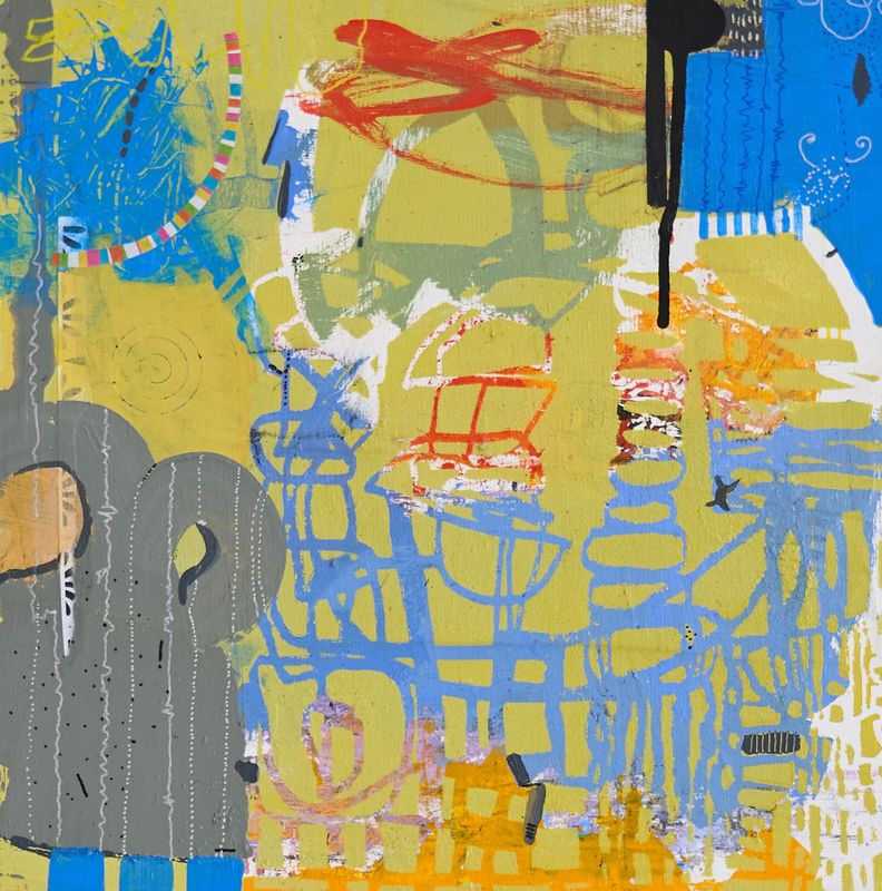 Suzanne Lewis, A Token of Gratitude. Acrylic, mixed media 12x12 inches on wood panel