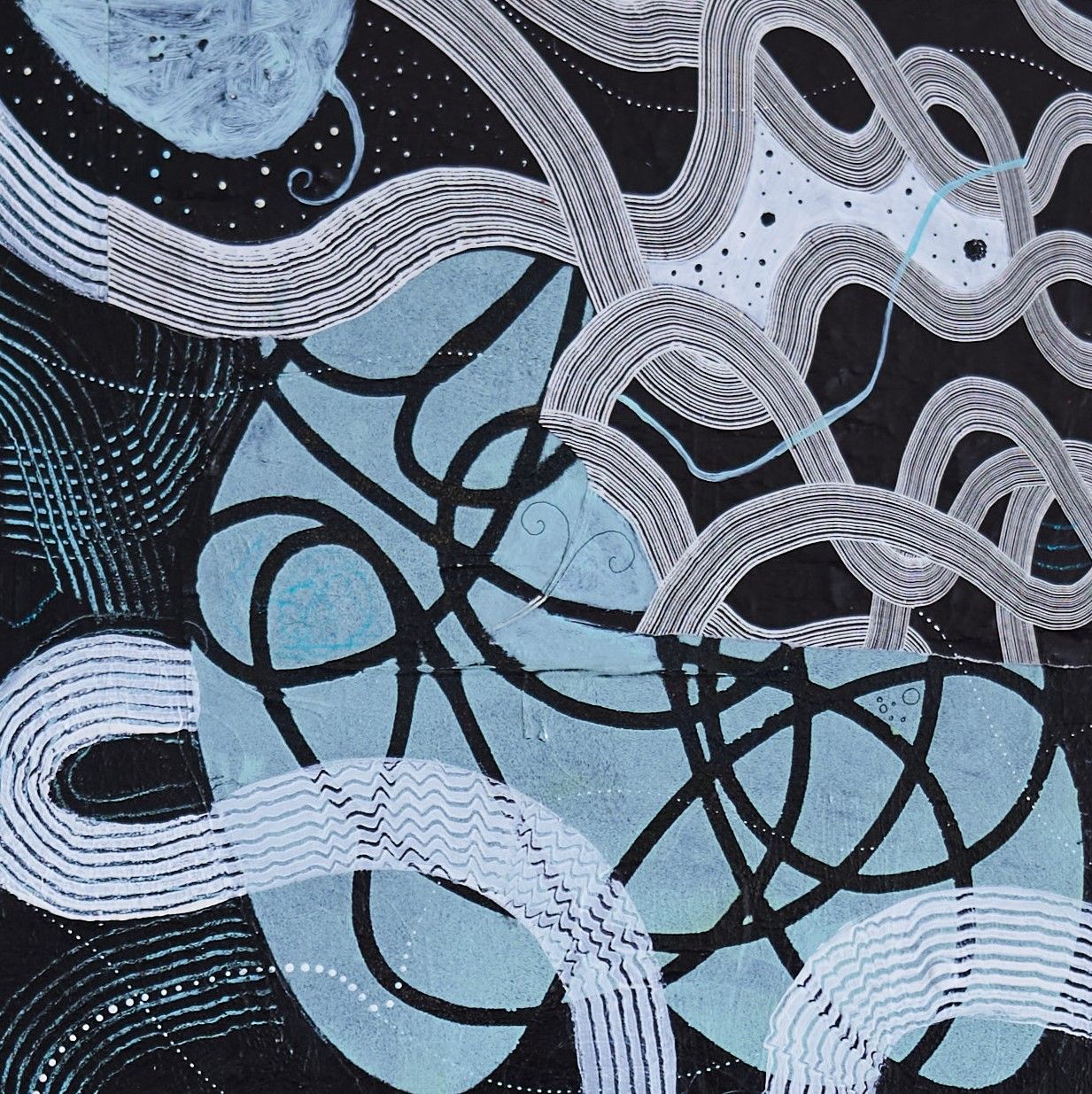 Suzanne Lewis, Looping on Creme de Menthe, Acrylic, mixed media 10x10 inches on wood panel