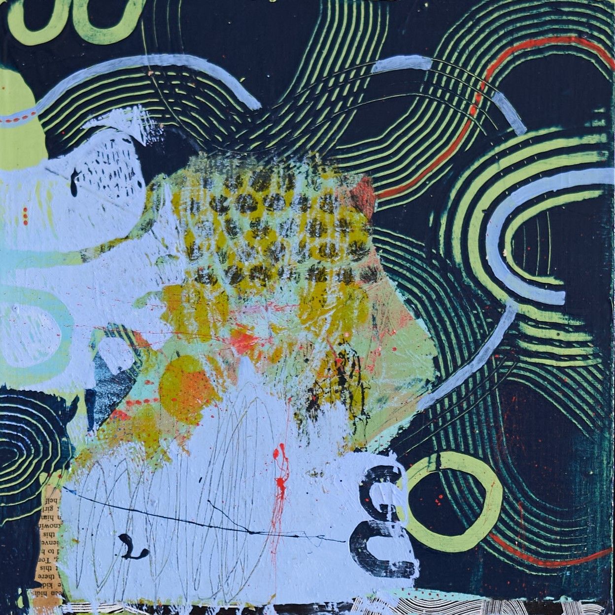 Suzanne Lewis, That's Just the World Going on as Usual, 10x10"  acrylic mixed media