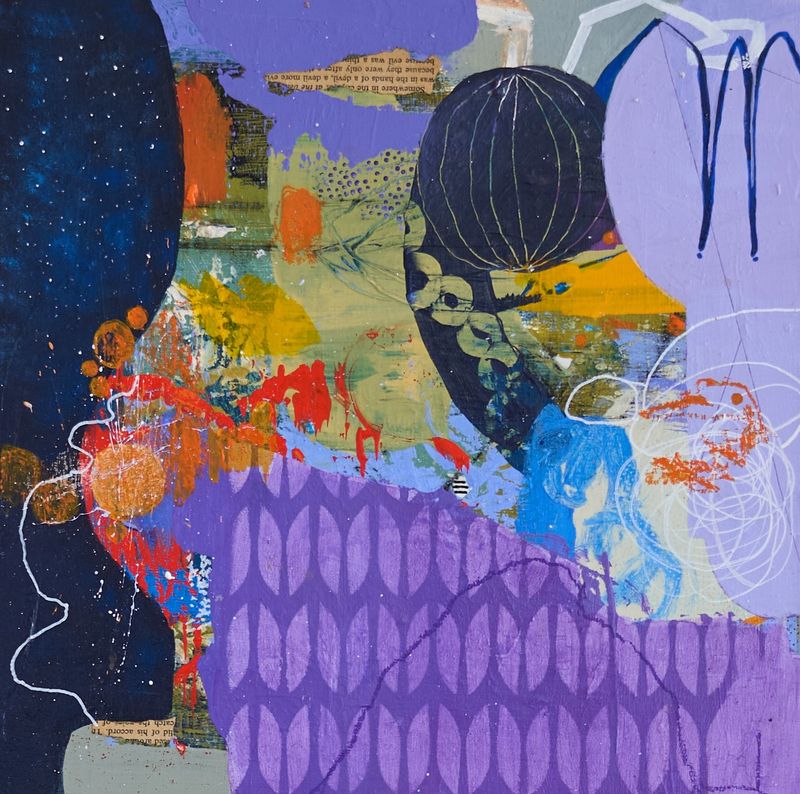 Suzanne Lewis, To Get To This Peace. Acrylic, mixed media 12x12 inches on wood panel