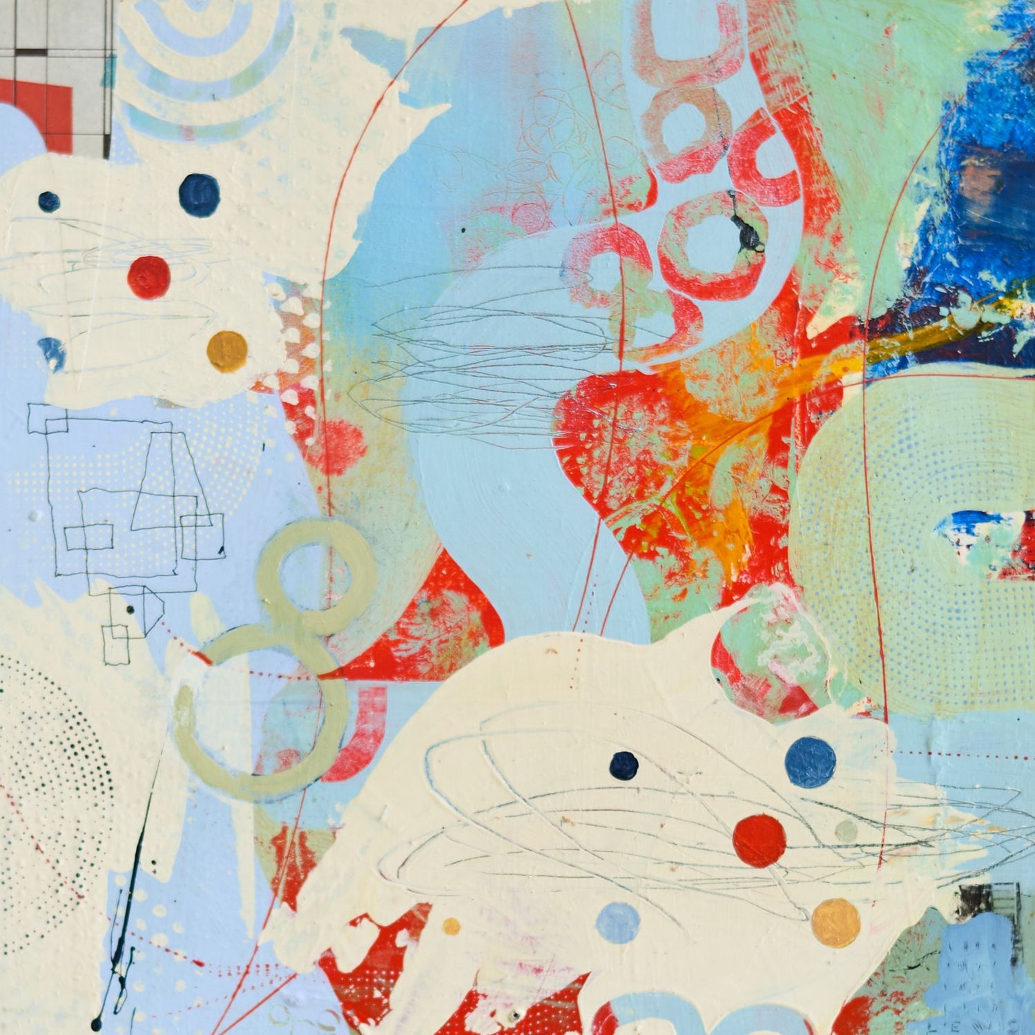 Suzanne Lewis, Put on Your Red Shoes, Acrylic, mixed media, 10x10 inches on wood panel