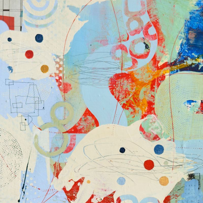 Suzanne Lewis, Put on Your Red Shoes, Acrylic, mixed media, 10x10 inches on wood panel