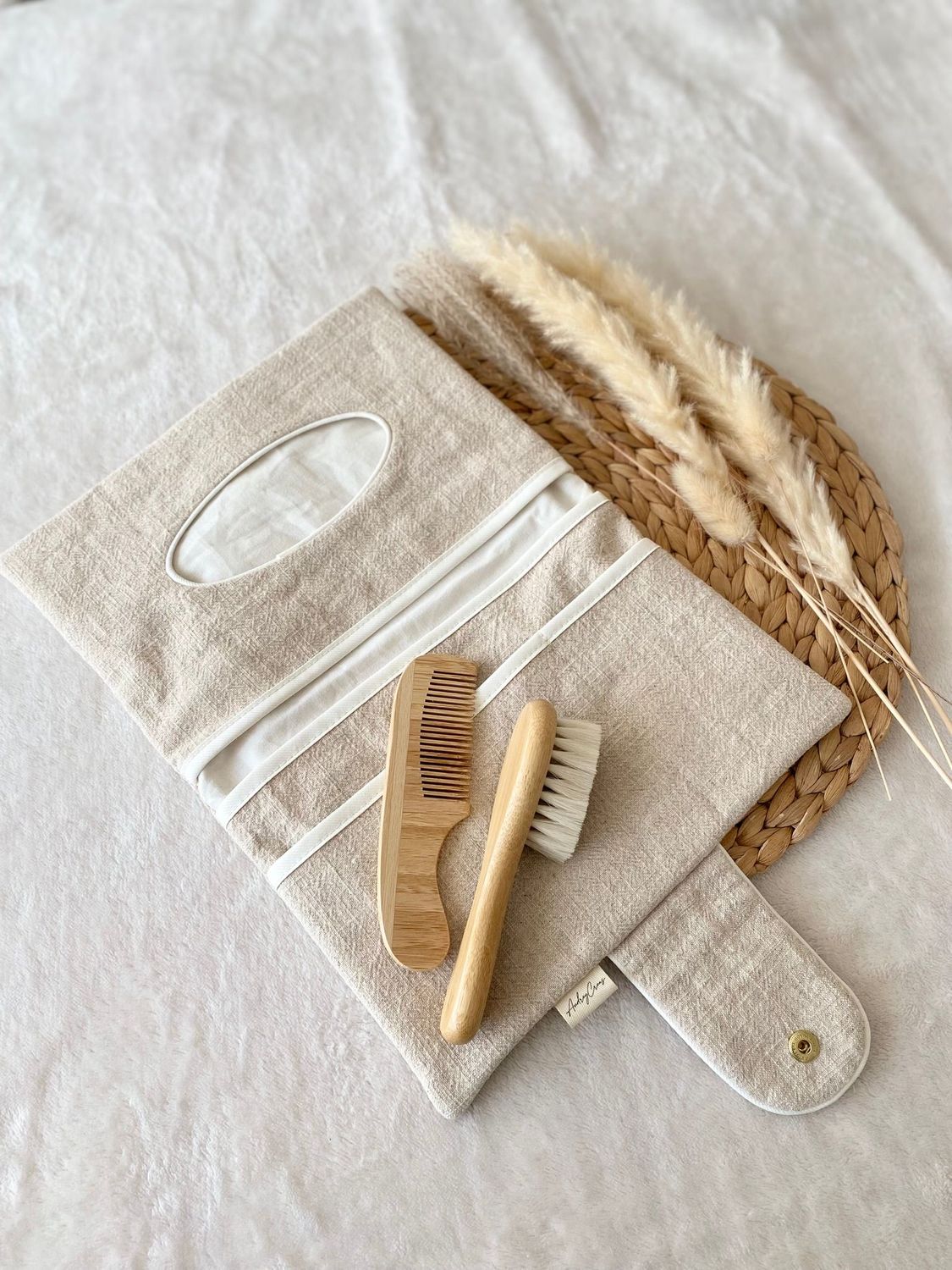 Pochette à langer en lin beige