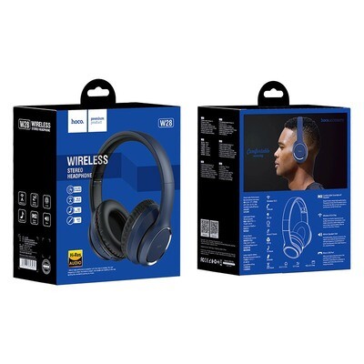 hoco-w28 journey wireless headphones package front back blue