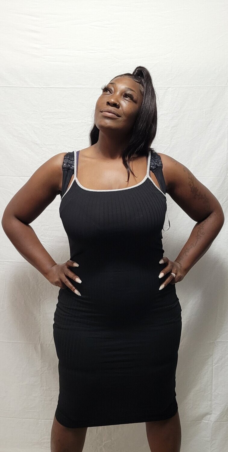 Black Maxi Dress with Grey Trim