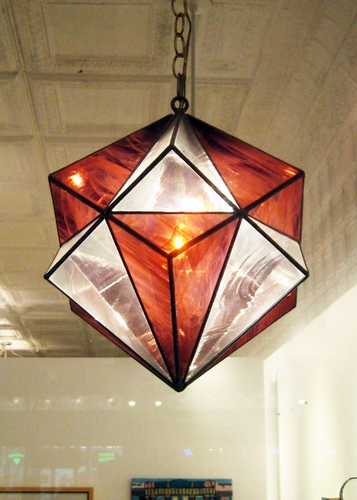 Two Cubes: violet- &amp; clear-glass hanging lamp