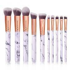 10 Piece Marble Style Professional Makeup Brush Cosmetic Set - Black