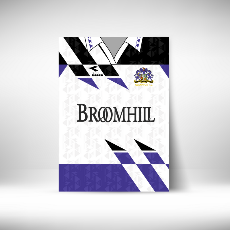 Official Glenavon FC 1993 Away Kit Retro Wall Art | Board Print with FREE Adhesive Pads OR Heavyweight Poster Prints
