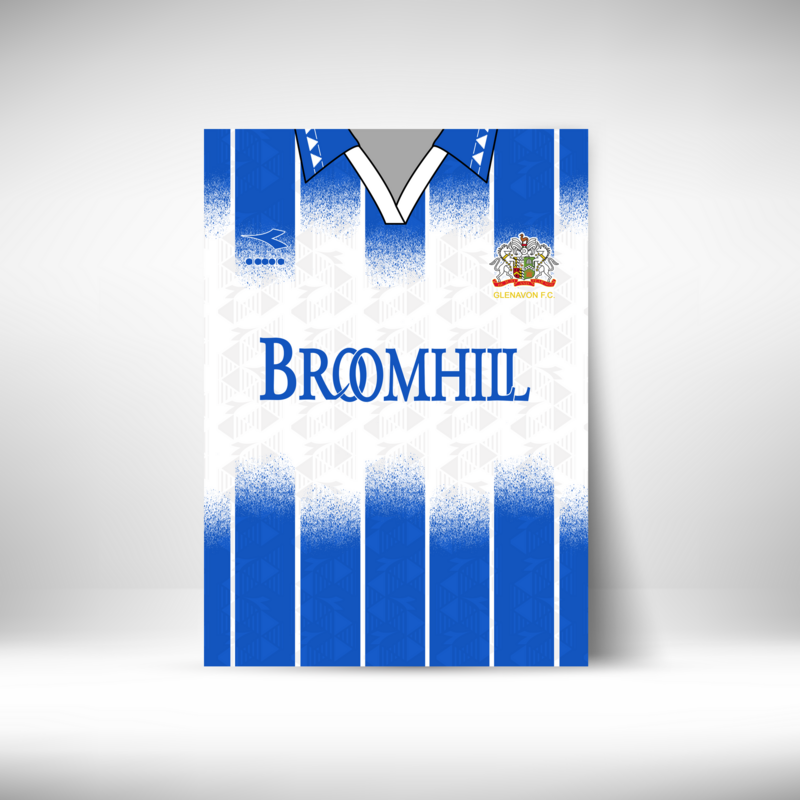 Official Glenavon FC 1994/95 Kit Retro Wall Art | Board Print with FREE Adhesive Pads OR Heavyweight Poster Prints